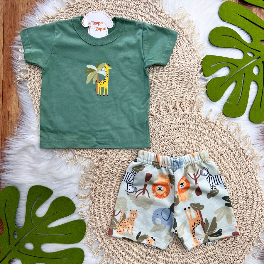 Conj. Camiseta Girafa e Bermuda Safari - Verde